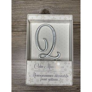 Wedding Small Q Silver Finish Monogram Initial Rhinestones Cake Topper